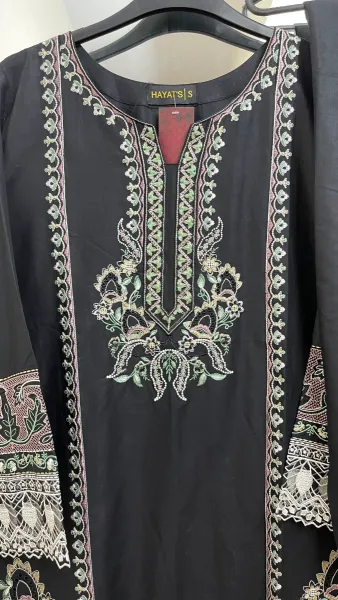 Pakistani Original Hayat Stitched Cotton Co-ords 2 Pcs _ Black  